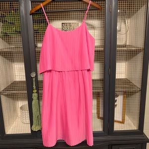 Pink Pleated Tiered Midi Dress